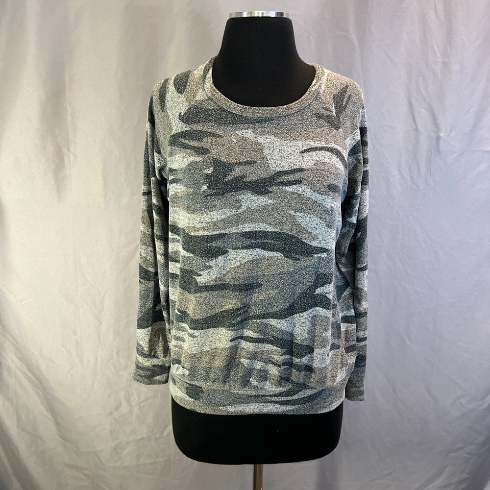 Buffalo David Bitton Sweater Womens XS Gray Camouflage Hacci Knit Crew Neck